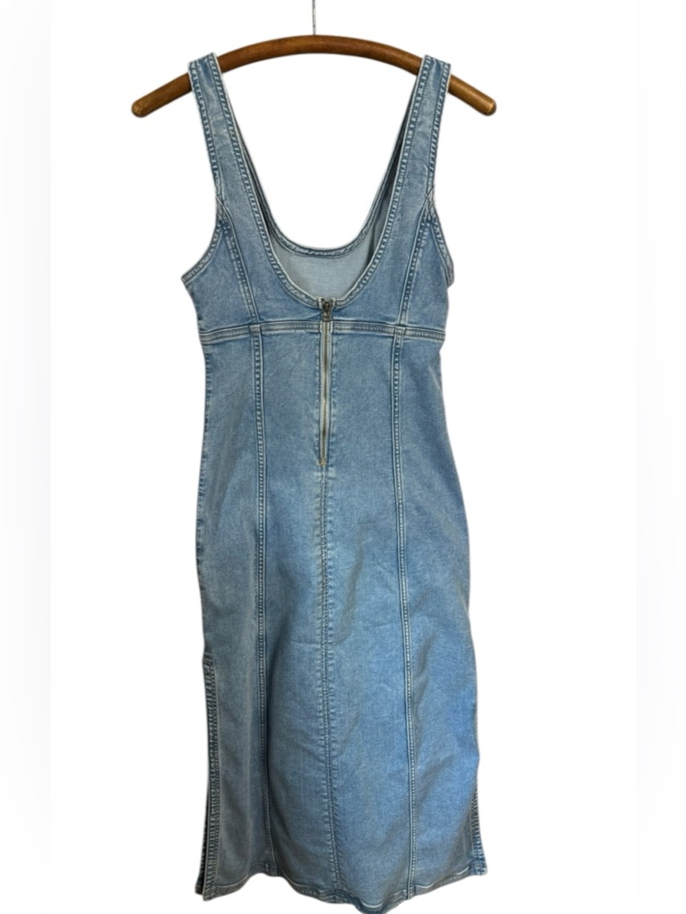 AMERICAN EAGLE | Stretch Denim Scoop Neck Maxi Dress in Blue, Size 4 - Picture 3 of 7
